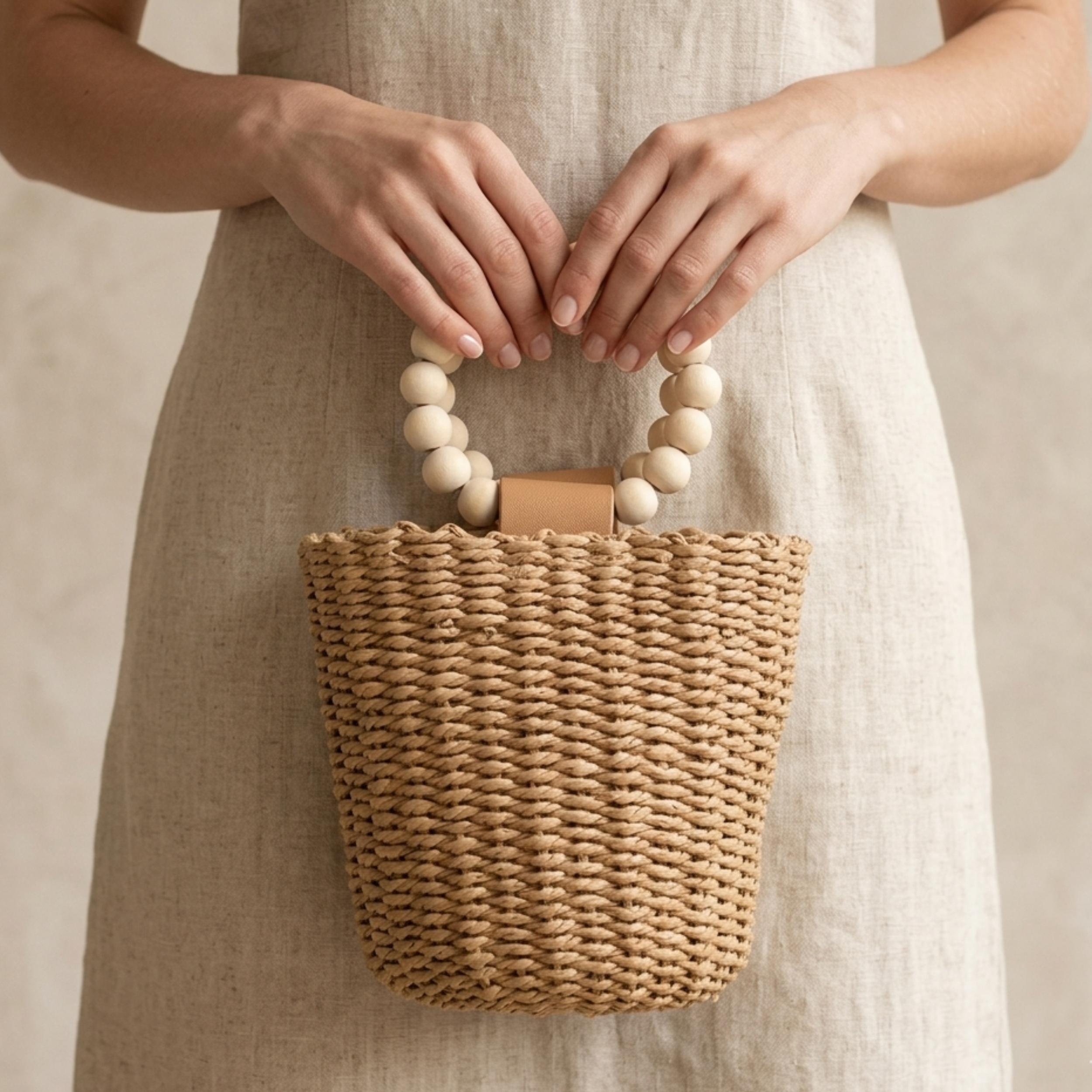 Handgefertigte, von Bali inspirierte Papier-Tragetasche mit Holzperlen – Nachhaltige Tasche