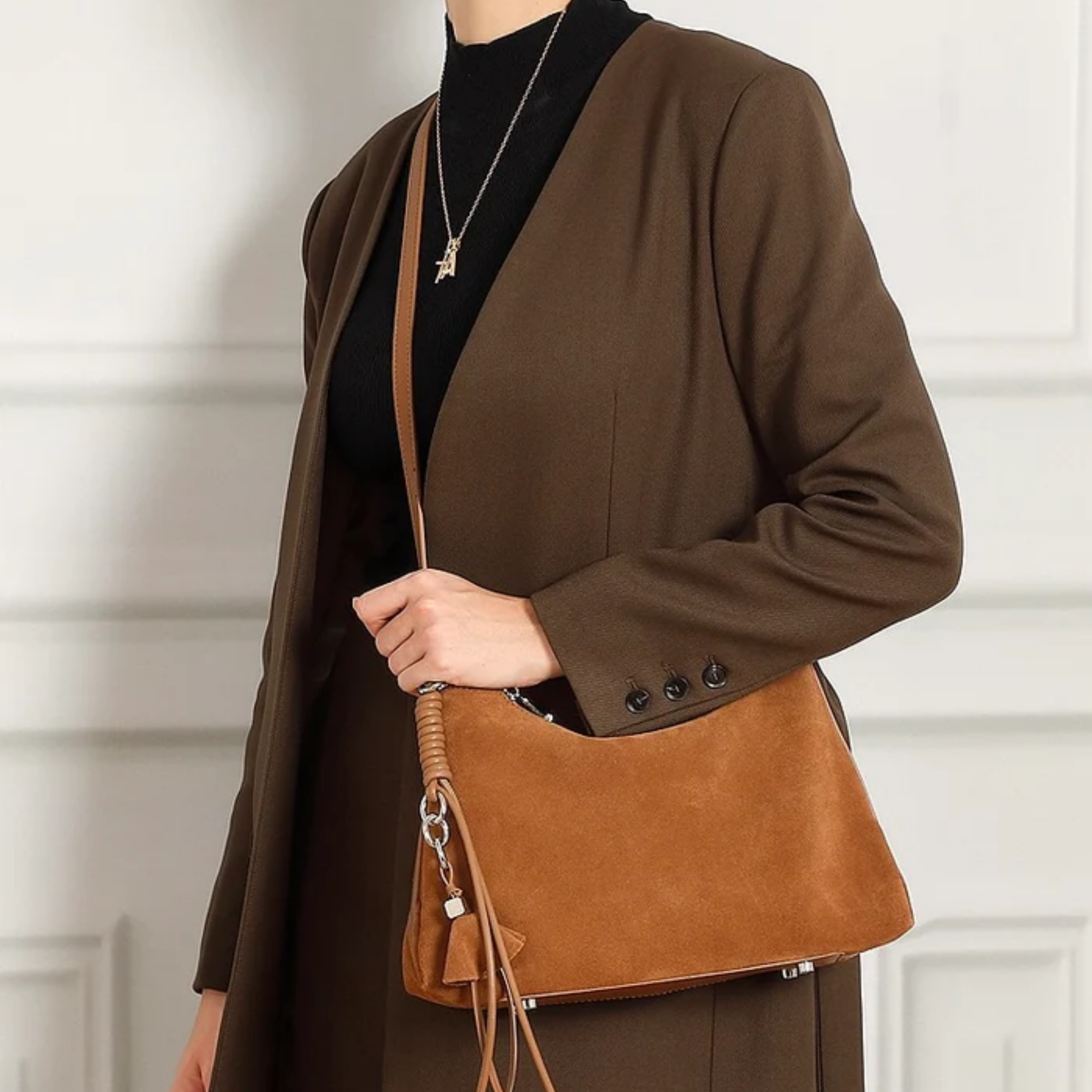 Luxéa Echtleder-Hobo-Tasche mit geflochtenem Detail und Quastenakzent