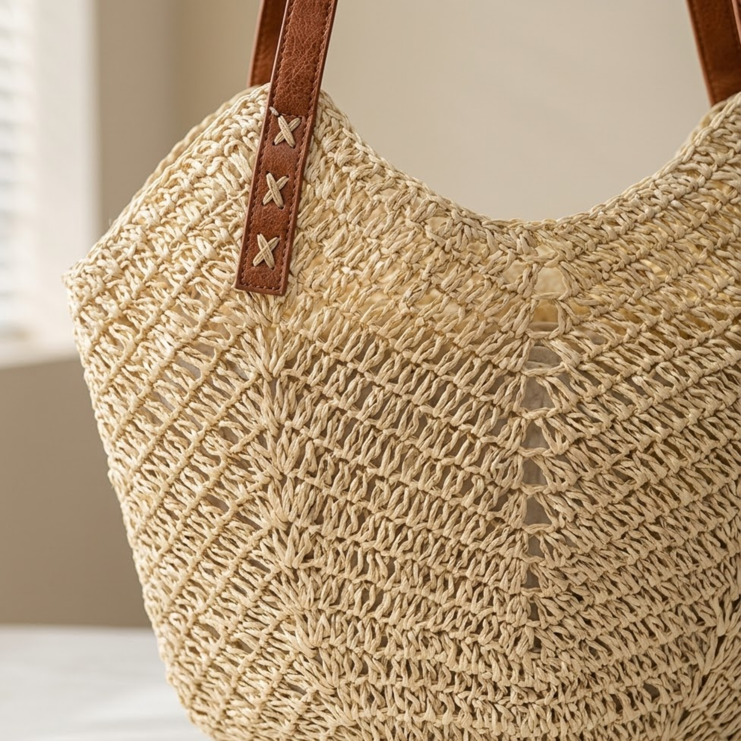 Coastal Classic handgewebte Raffia Coastal Strandtasche mit Schulterriemen – nachhaltige Tasche
