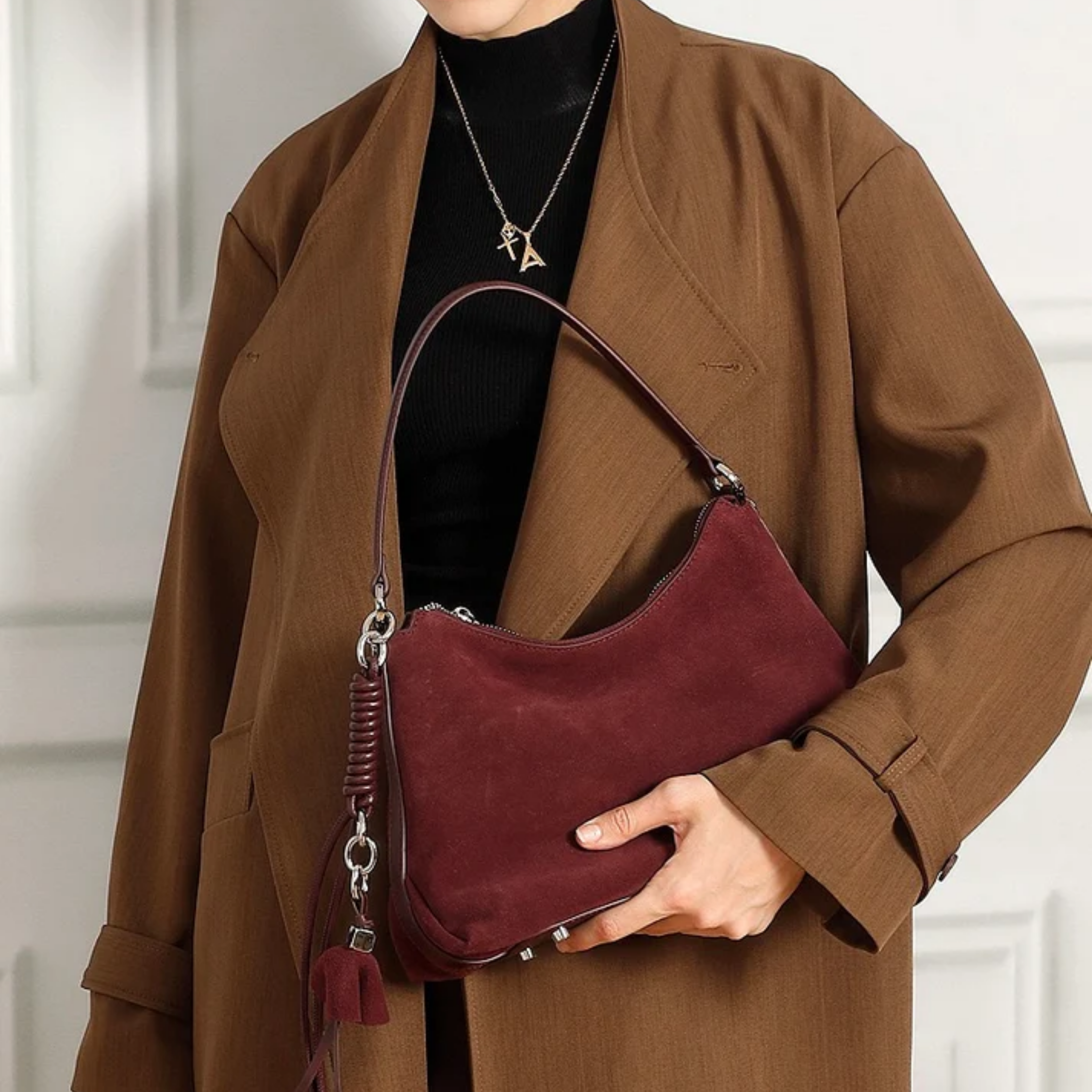 Luxéa Echtleder-Hobo-Tasche mit geflochtenem Detail und Quastenakzent