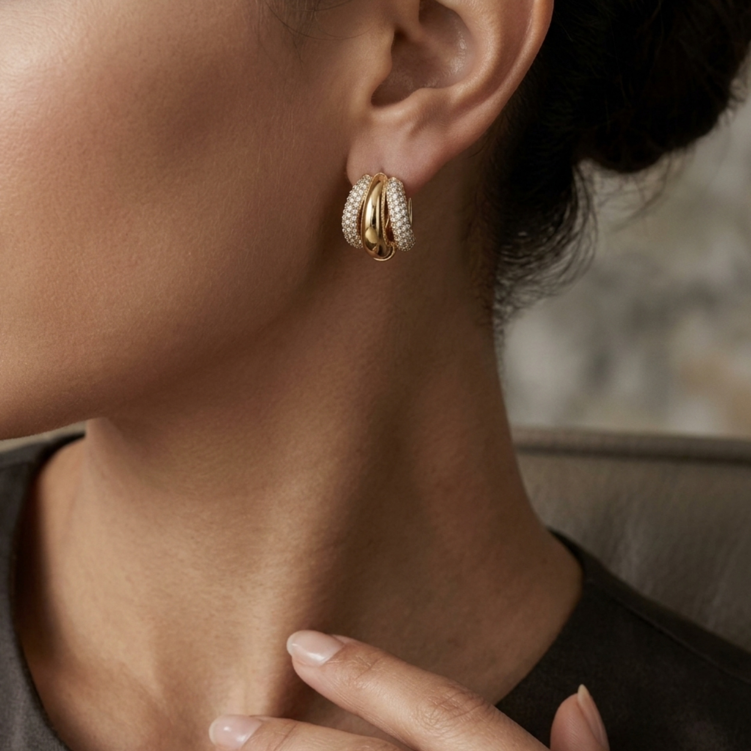 Luxanna Glow Gold Crystal Stud Earrings