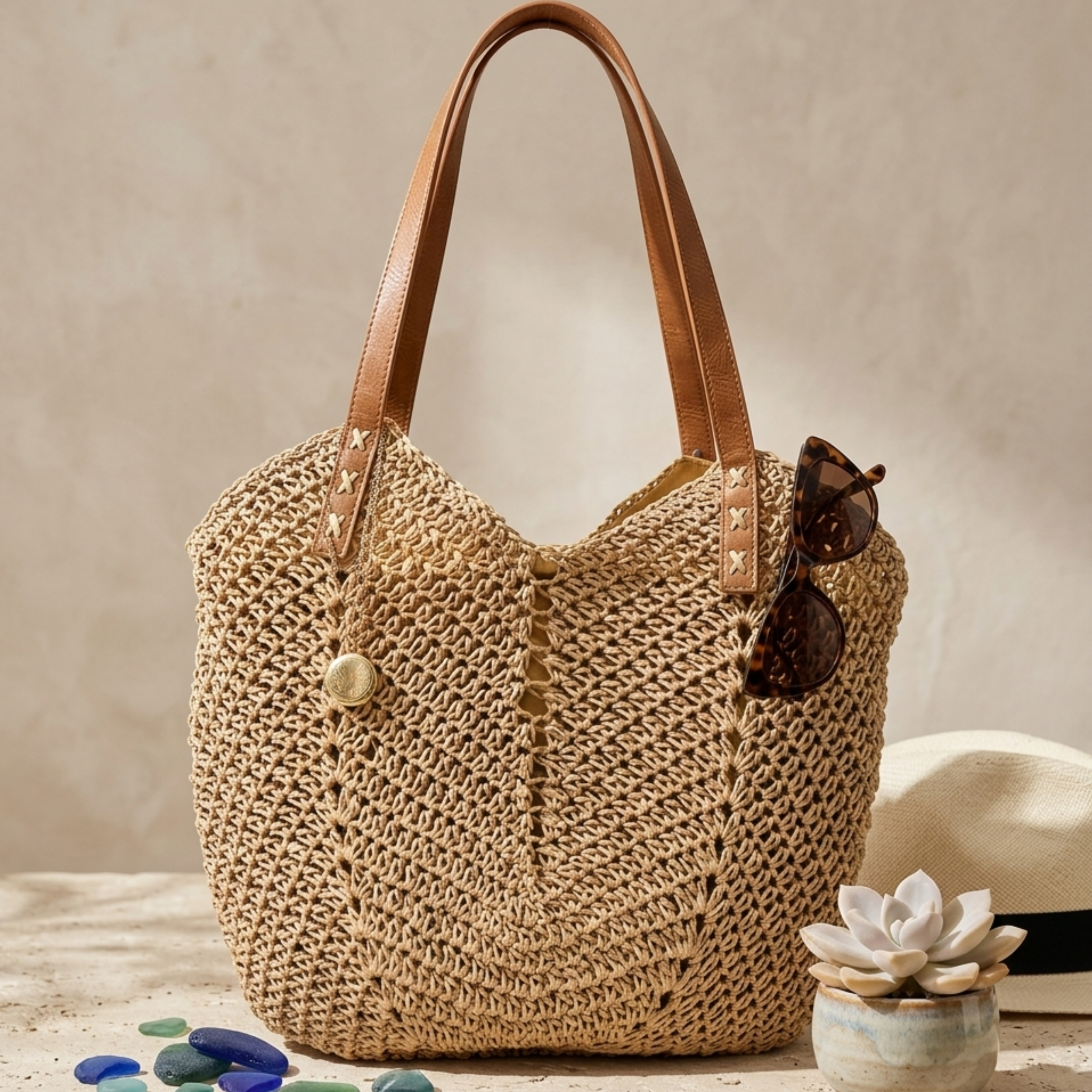 Coastal Classic handgewebte Raffia Coastal Strandtasche mit Schulterriemen – nachhaltige Tasche