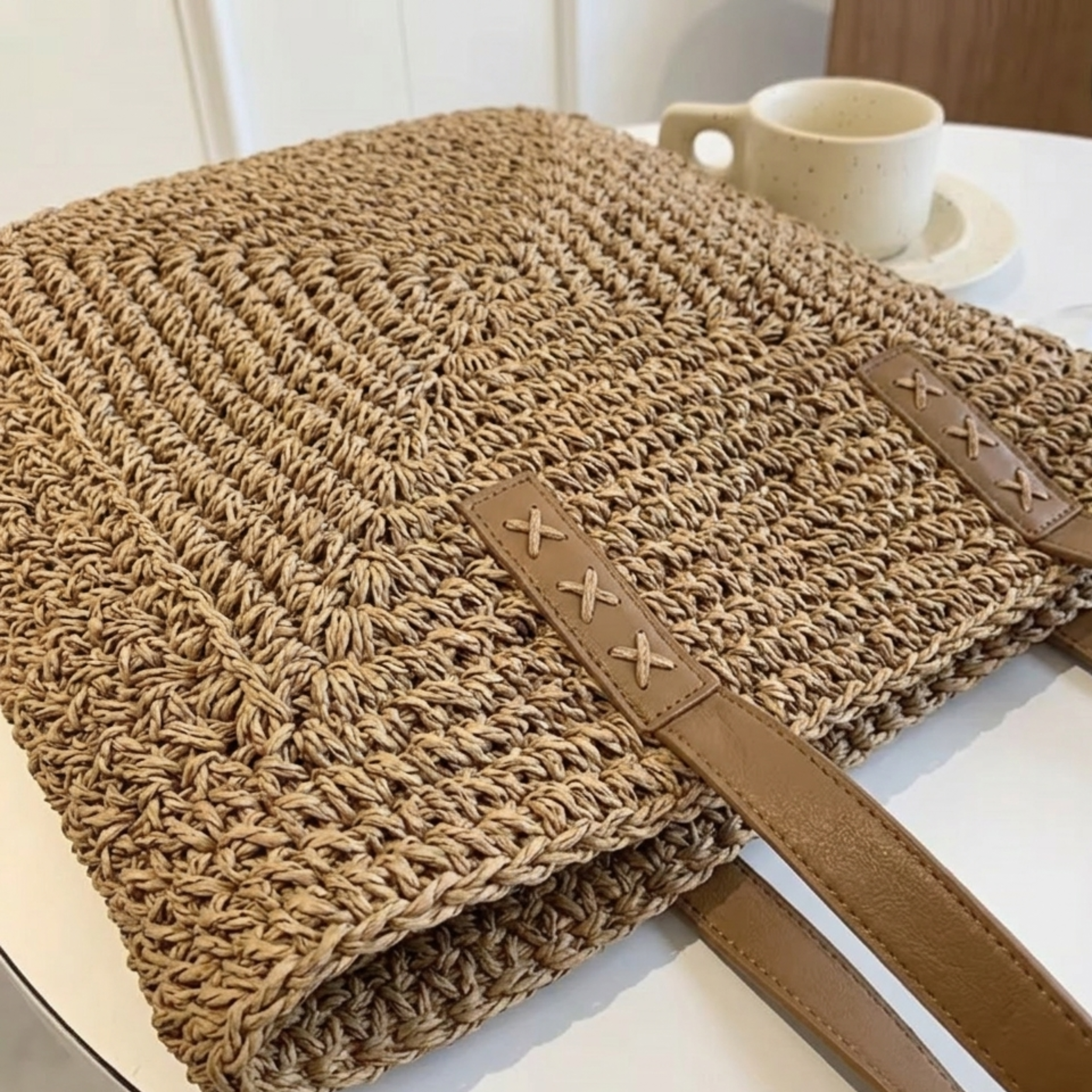 Summer Chic Handwoven Raffia Coastal Beach Tote Shoulder Bag – Sustainable Bag