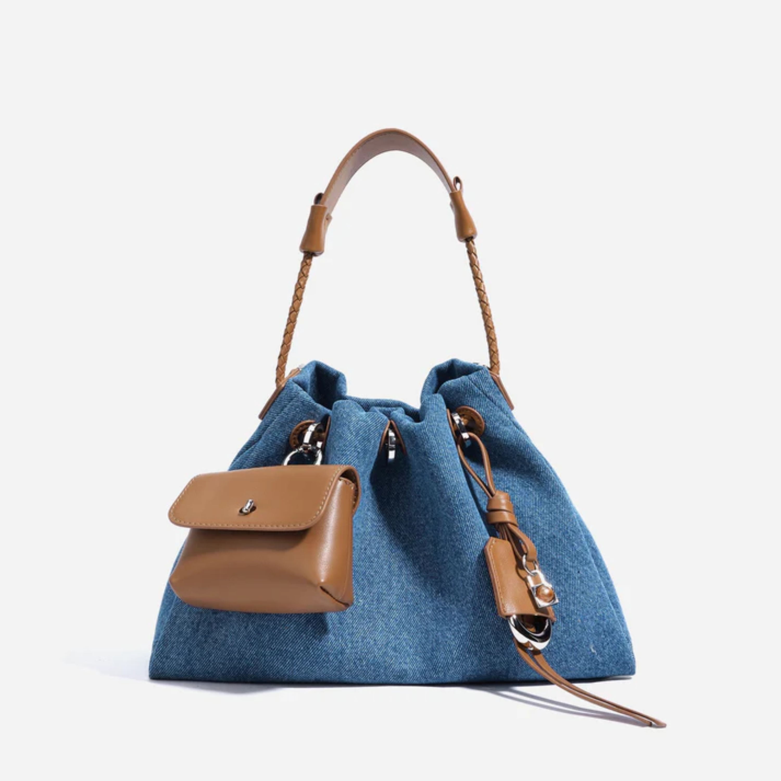 Noirelle Echtleder Denim Patchwork Hobo-Tasche