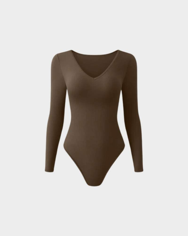 V-Ausschnitt Langarm-Bodysuit