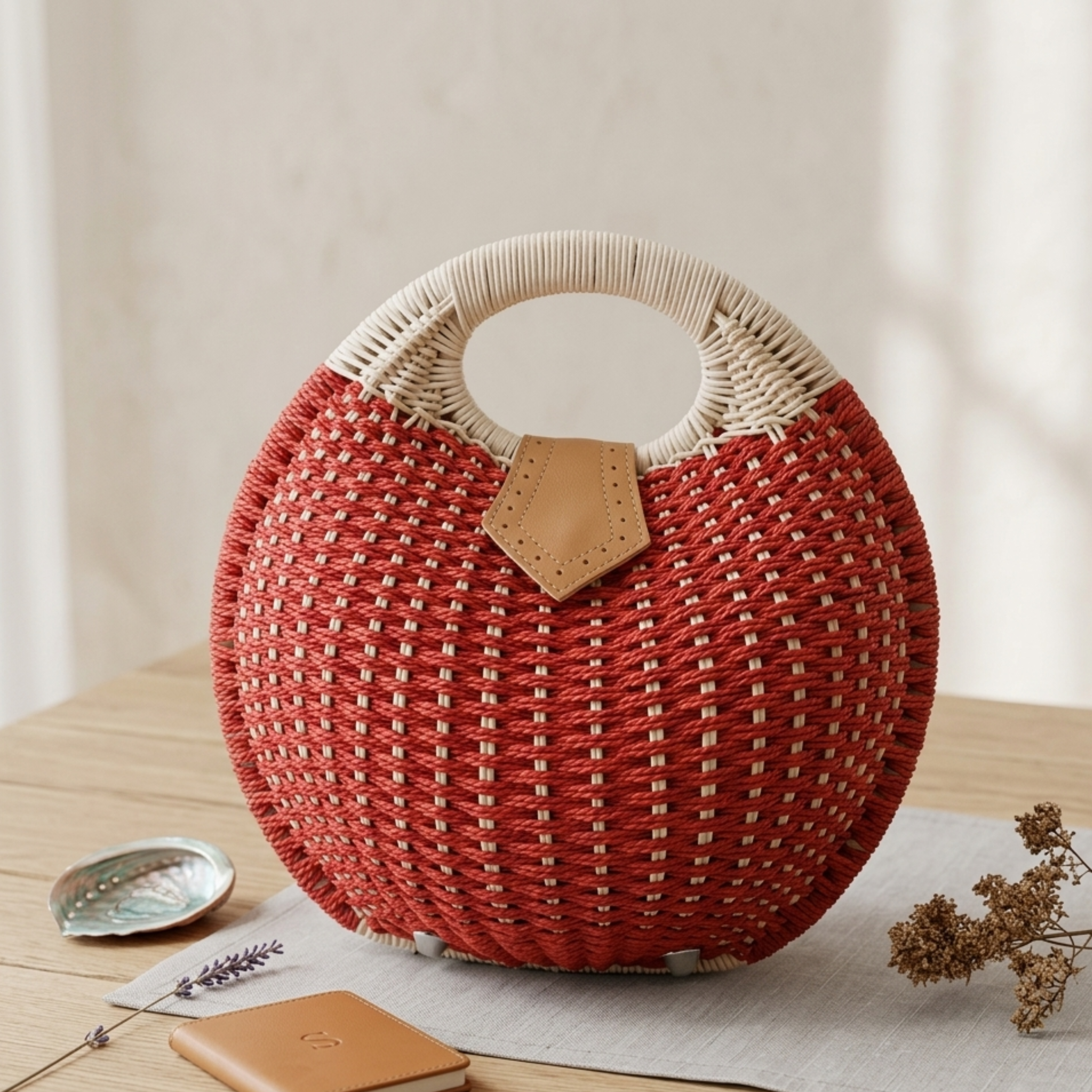 Handgewebte Rattanschale Runde Handtasche – Nachhaltige Tasche