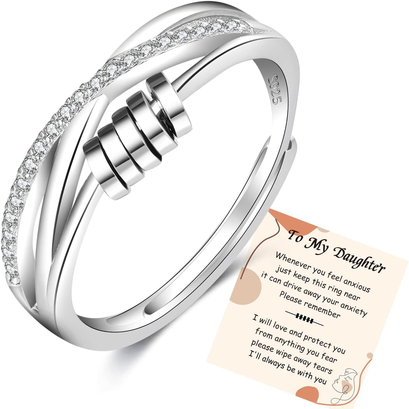 925 Sterling Silber Diamantgeschliffener Fidget Ring / Angst Ring