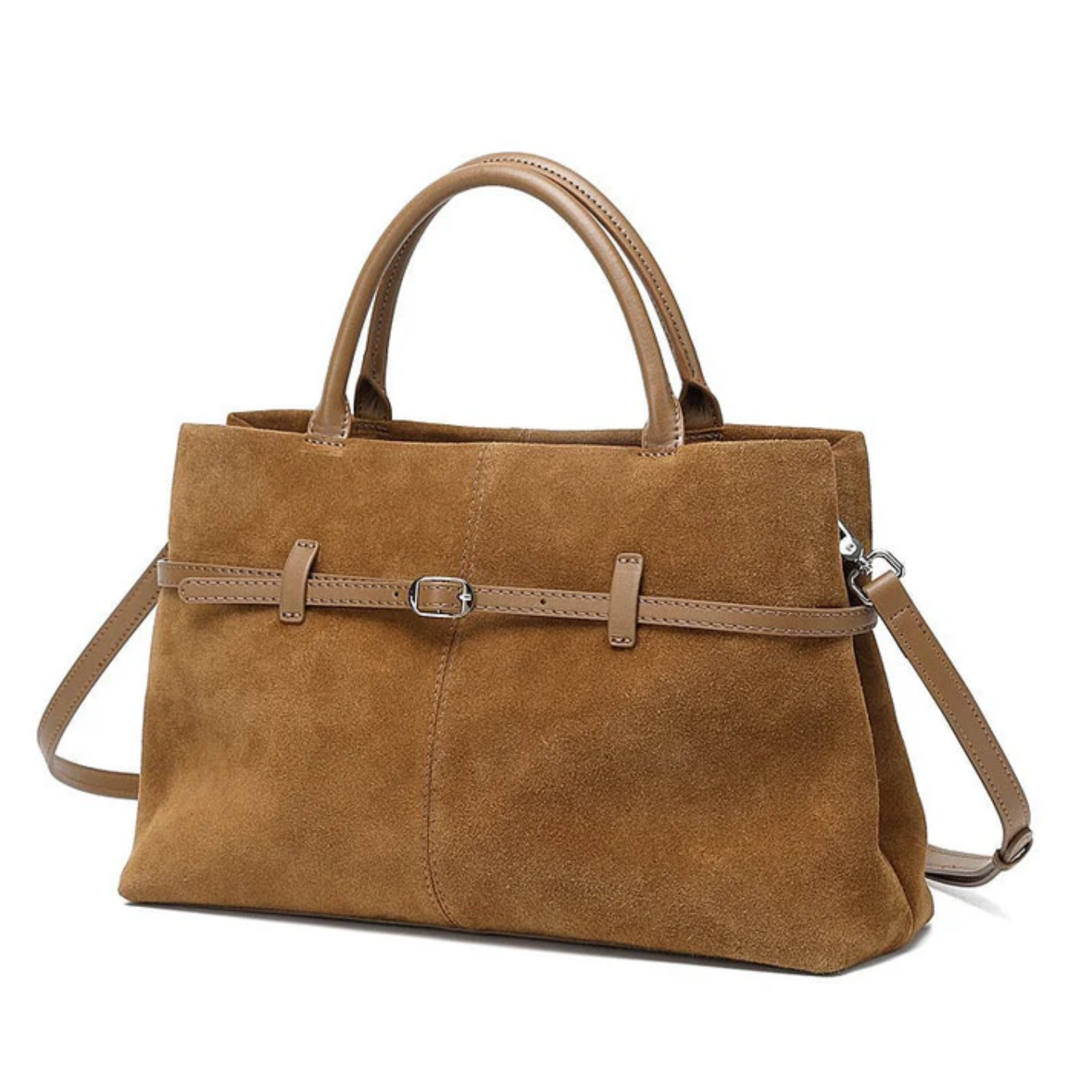 Elyra Suede Structured Genuine Leather Tote Bag