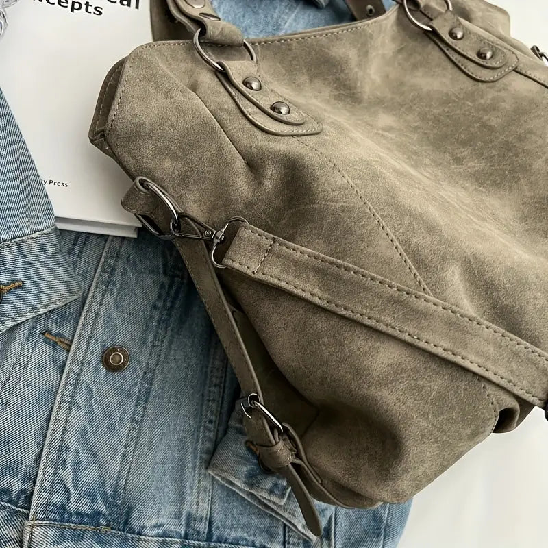 Velvet Voyage Vintage Vegan Wildleder-Optik Crossbody Tote