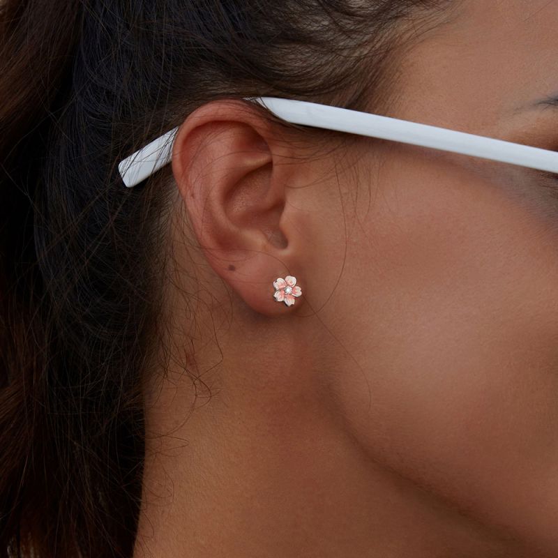 Blossom Grace Pink Gradient Sakura Stud Earrings