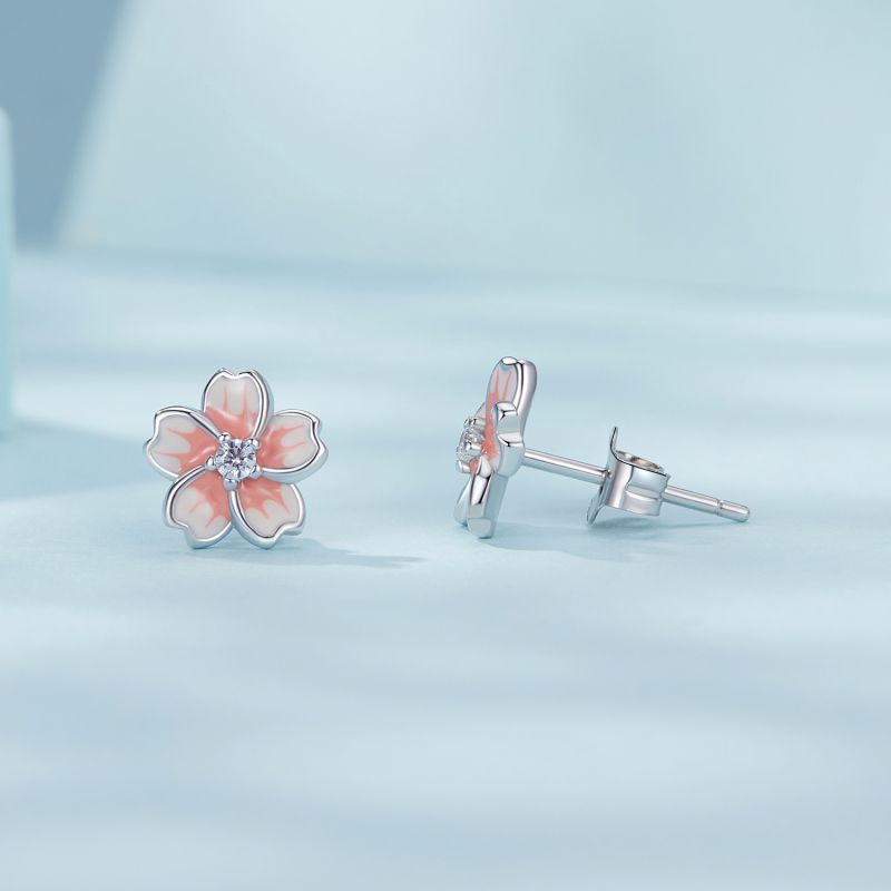 Blossom Grace Pink Gradient Sakura Stud Earrings