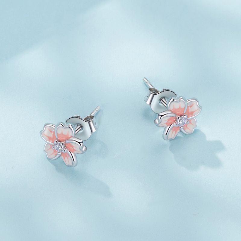 Blossom Grace Pink Gradient Sakura Stud Earrings