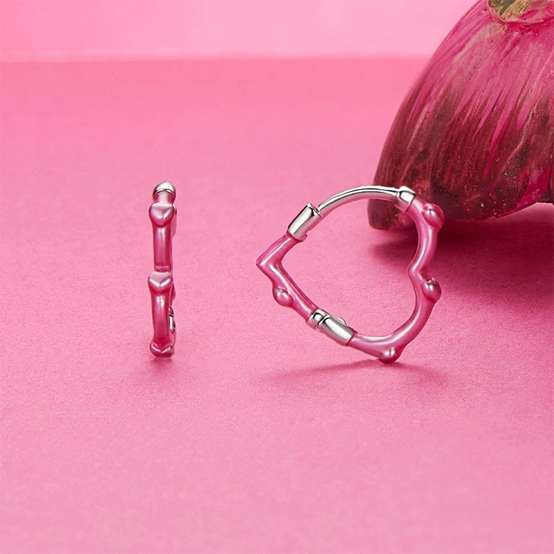 Strahlend Pink Herz Bambus Creolen