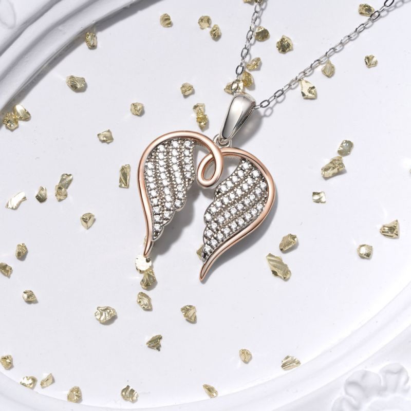 Heavenly Embrace 18k Rose Gold Angel Wings Necklace