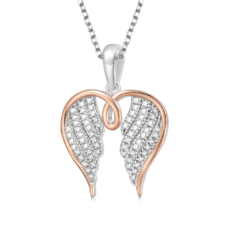 Heavenly Embrace 18k Rose Gold Angel Wings Necklace