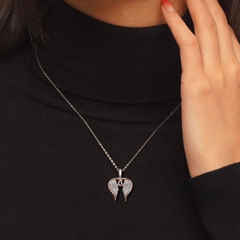Heavenly Embrace 18k Rose Gold Angel Wings Necklace