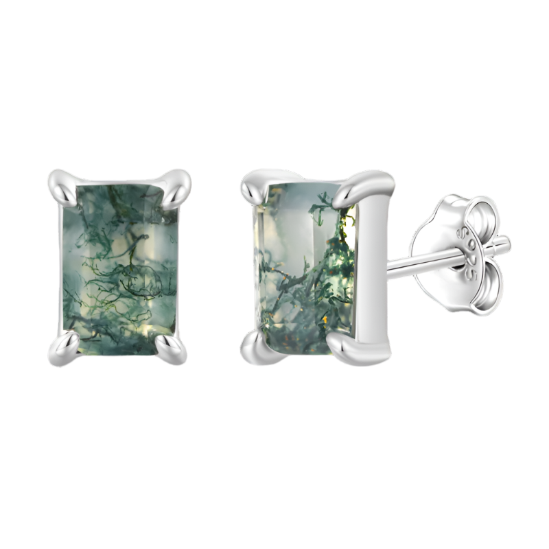 Serenity Green Moss Agate Stud Ohrringe