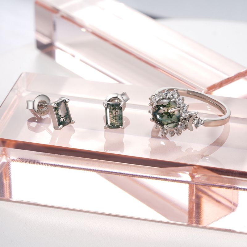 Serenity Green Moss Agate Stud Ohrringe