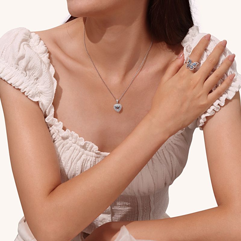 Ewiges Blaues Herz 925 Sterling Silber Halskette