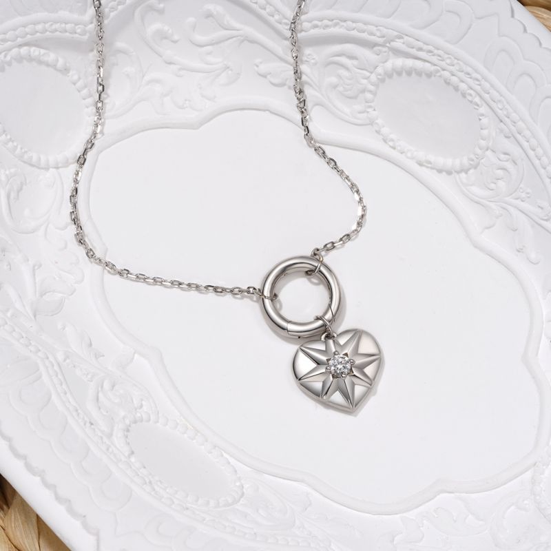 Sterling Silver Circle Clasp Heart Necklace