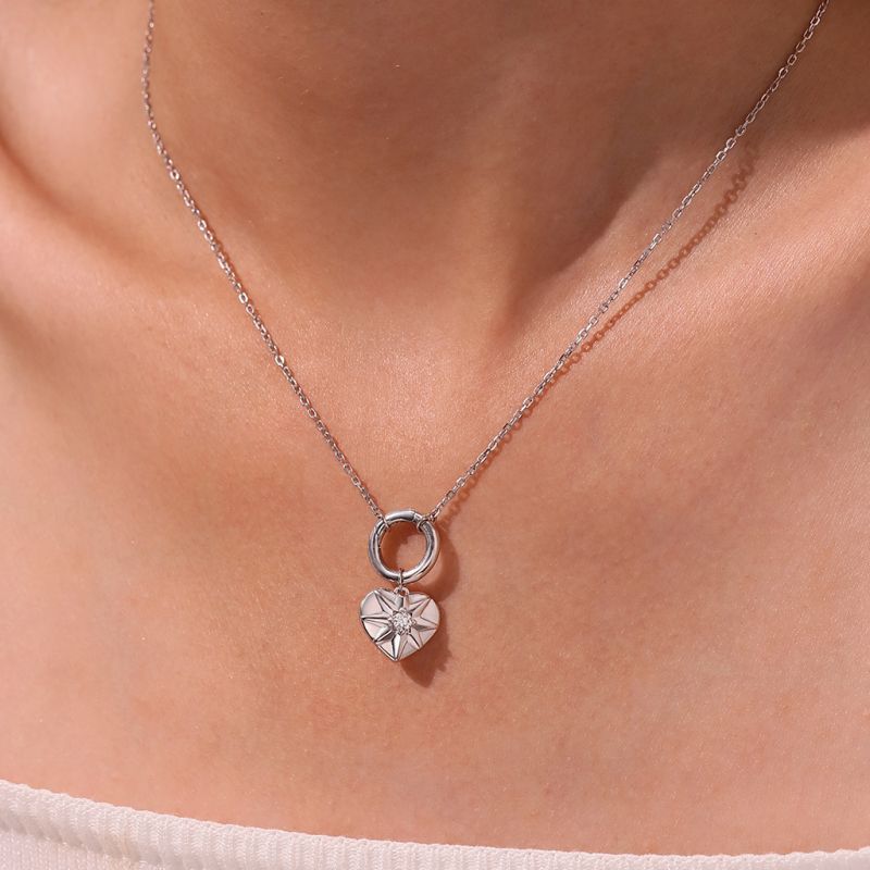 Sterling Silver Circle Clasp Heart Necklace