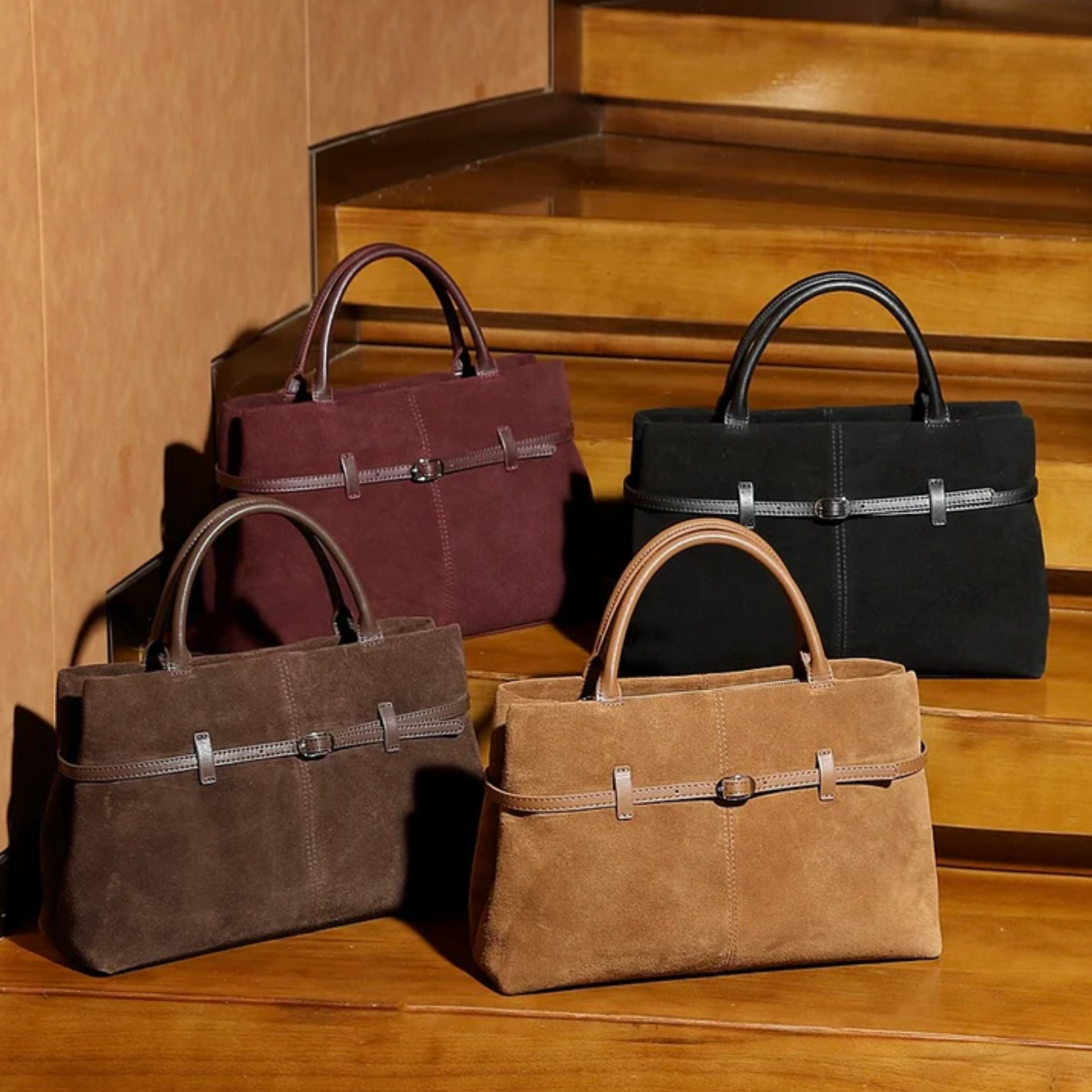 Elyra Suede Structured Genuine Leather Tote Bag