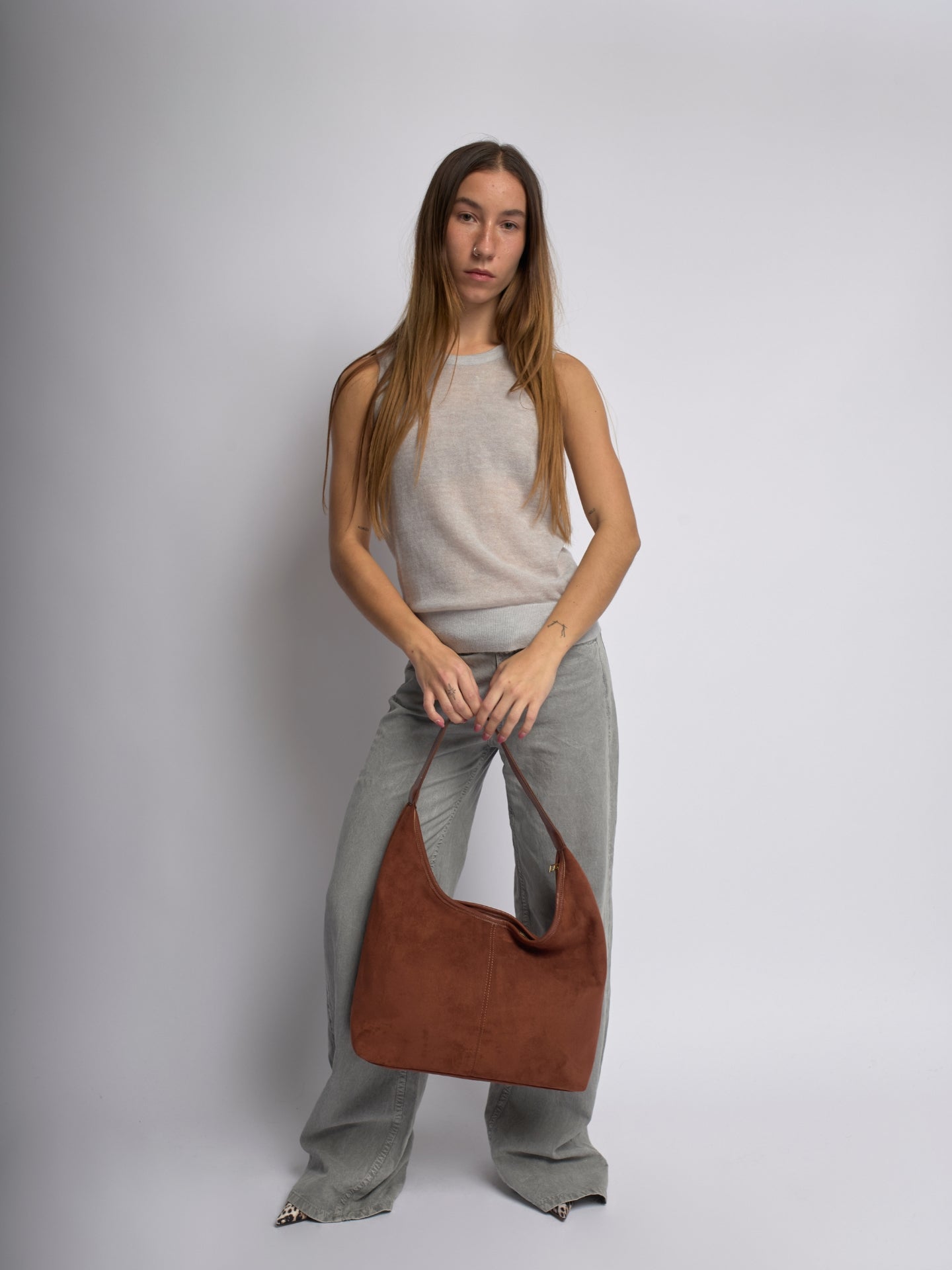 Elegante vegane Leder-Halbmond-Tasche