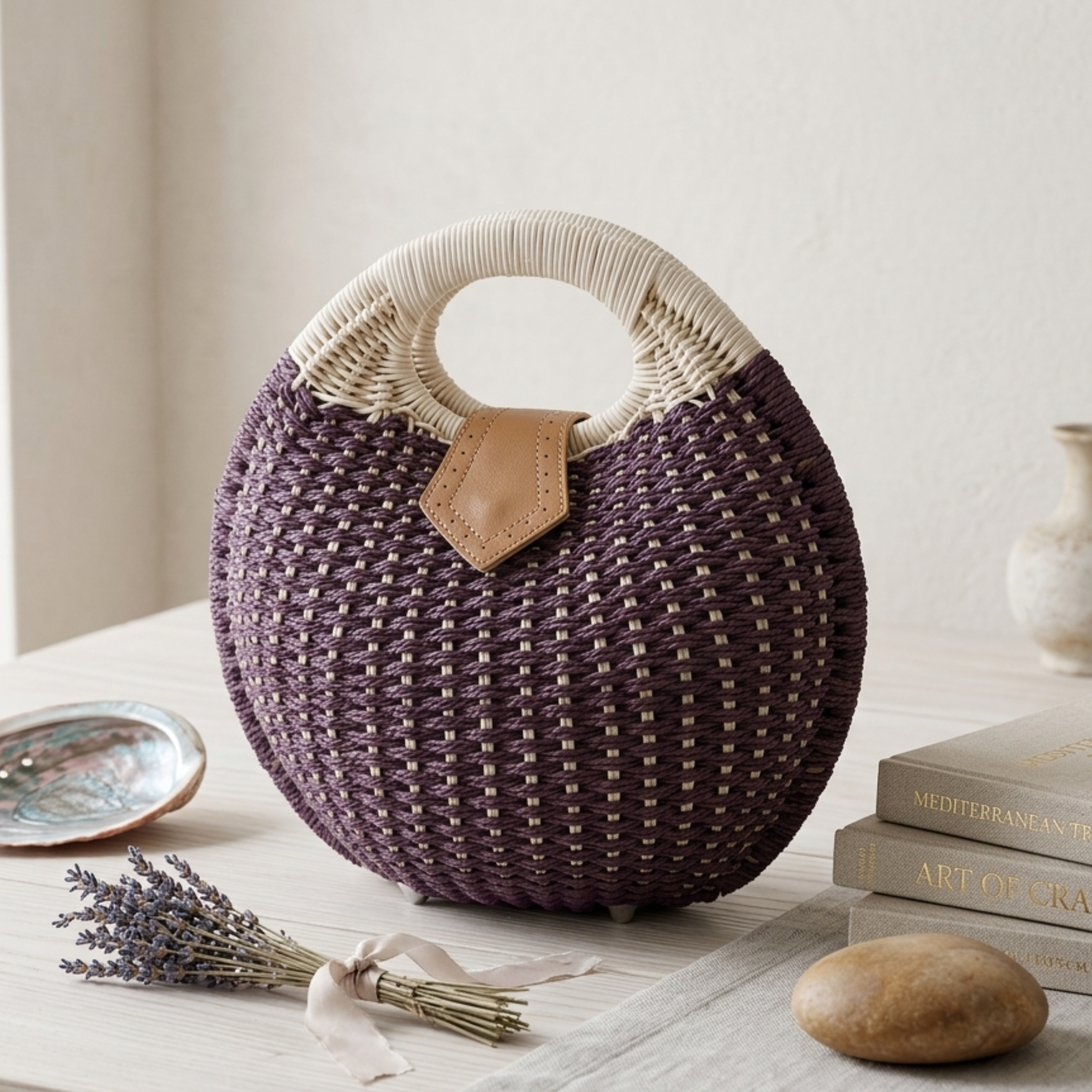 Handgewebte Rattanschale Runde Handtasche – Nachhaltige Tasche