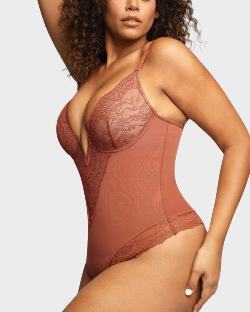 Elegant Lace Deep V-Neck Bodysuit