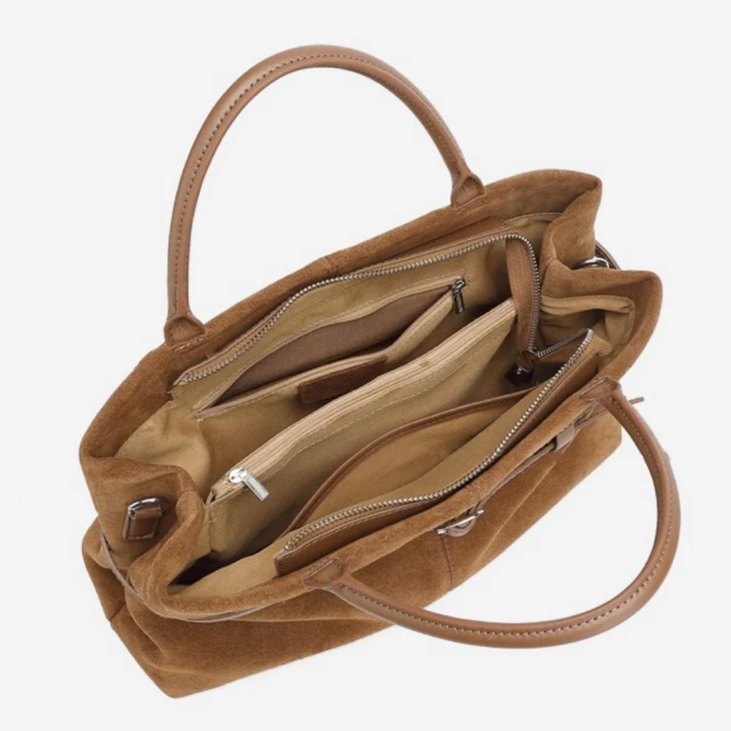 Elyra Suede Structured Genuine Leather Tote Bag