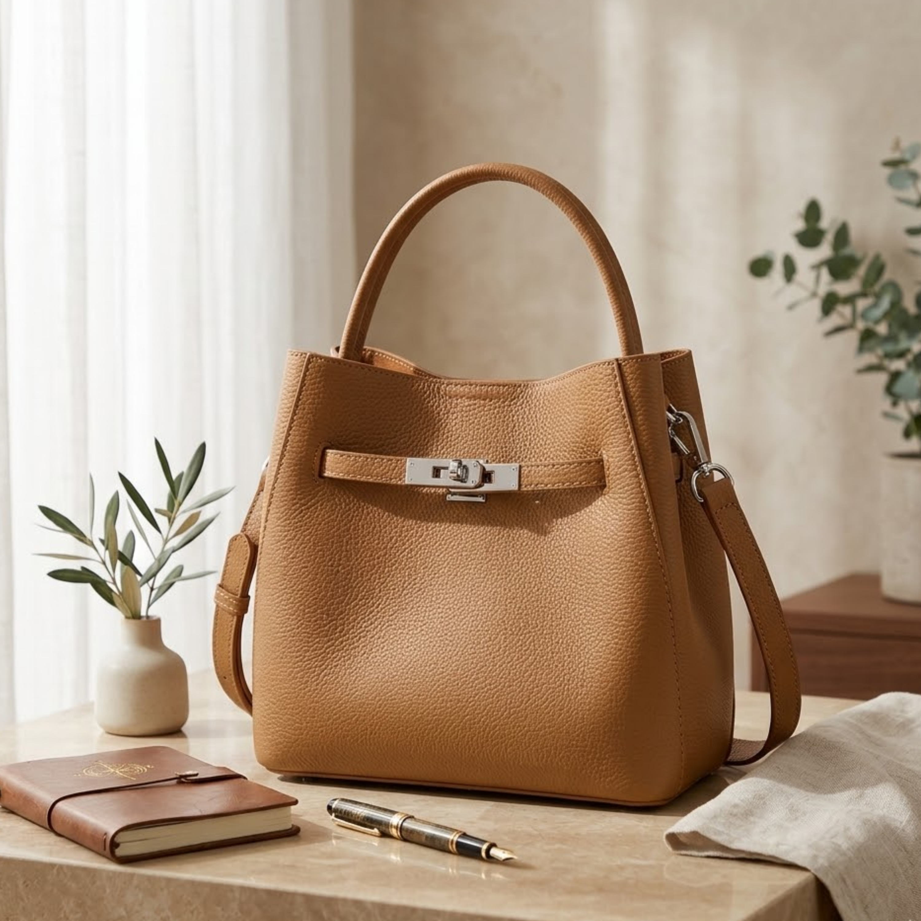 Louisse Echte Leder Korb-Beuteltasche