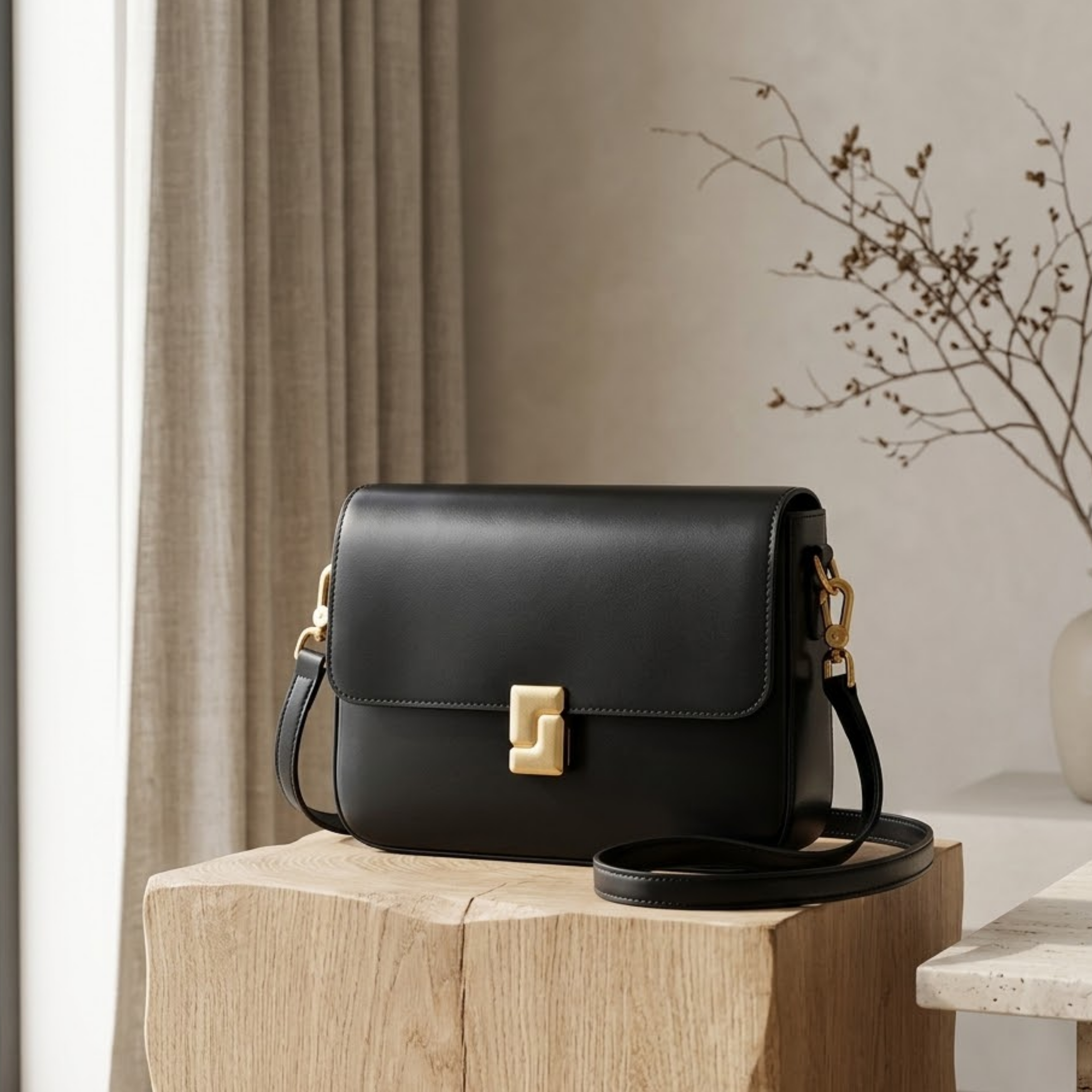 Violethé Schultertasche aus echtem Leder im Box-Design