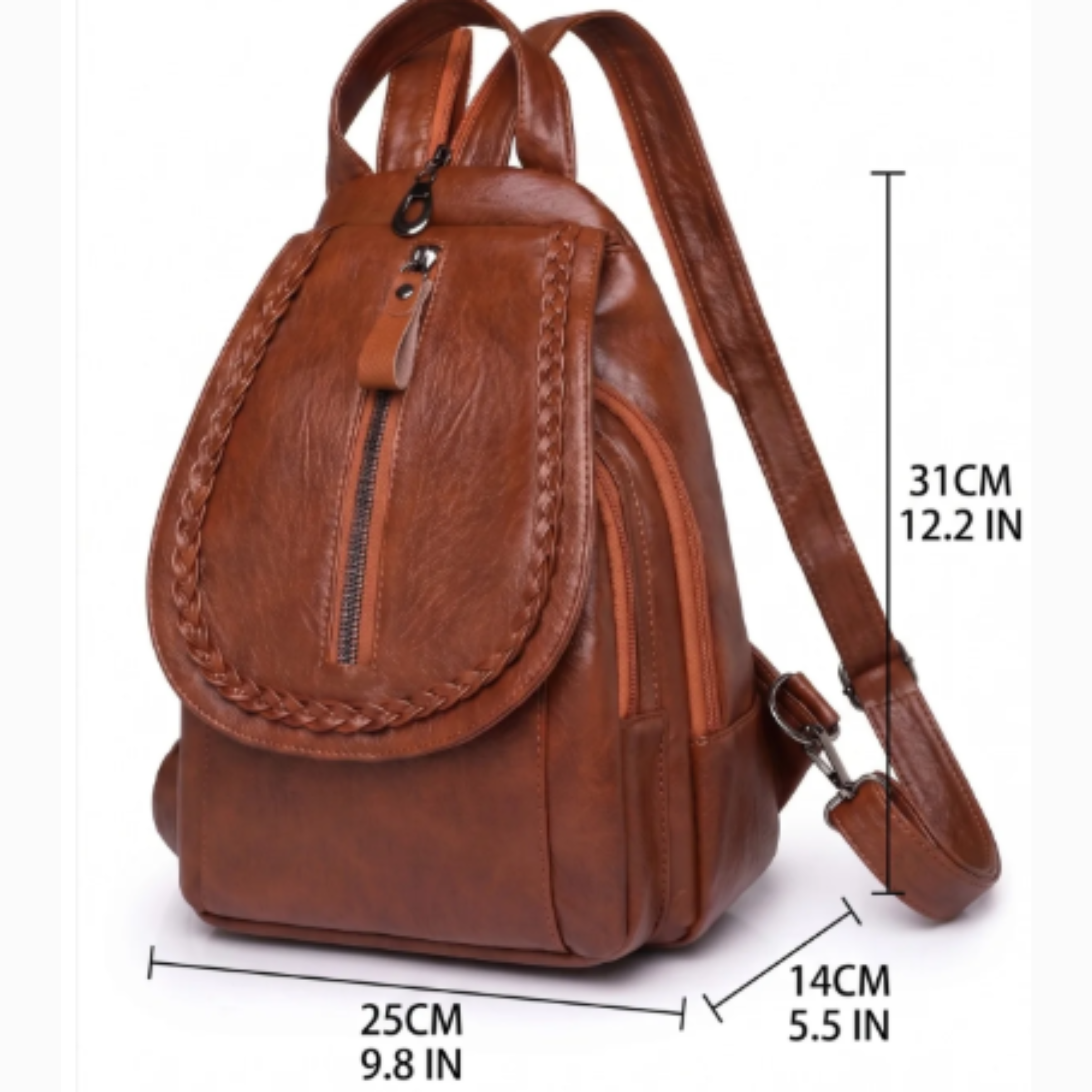 Natasha Braided Trim Convertible Leather Backpack