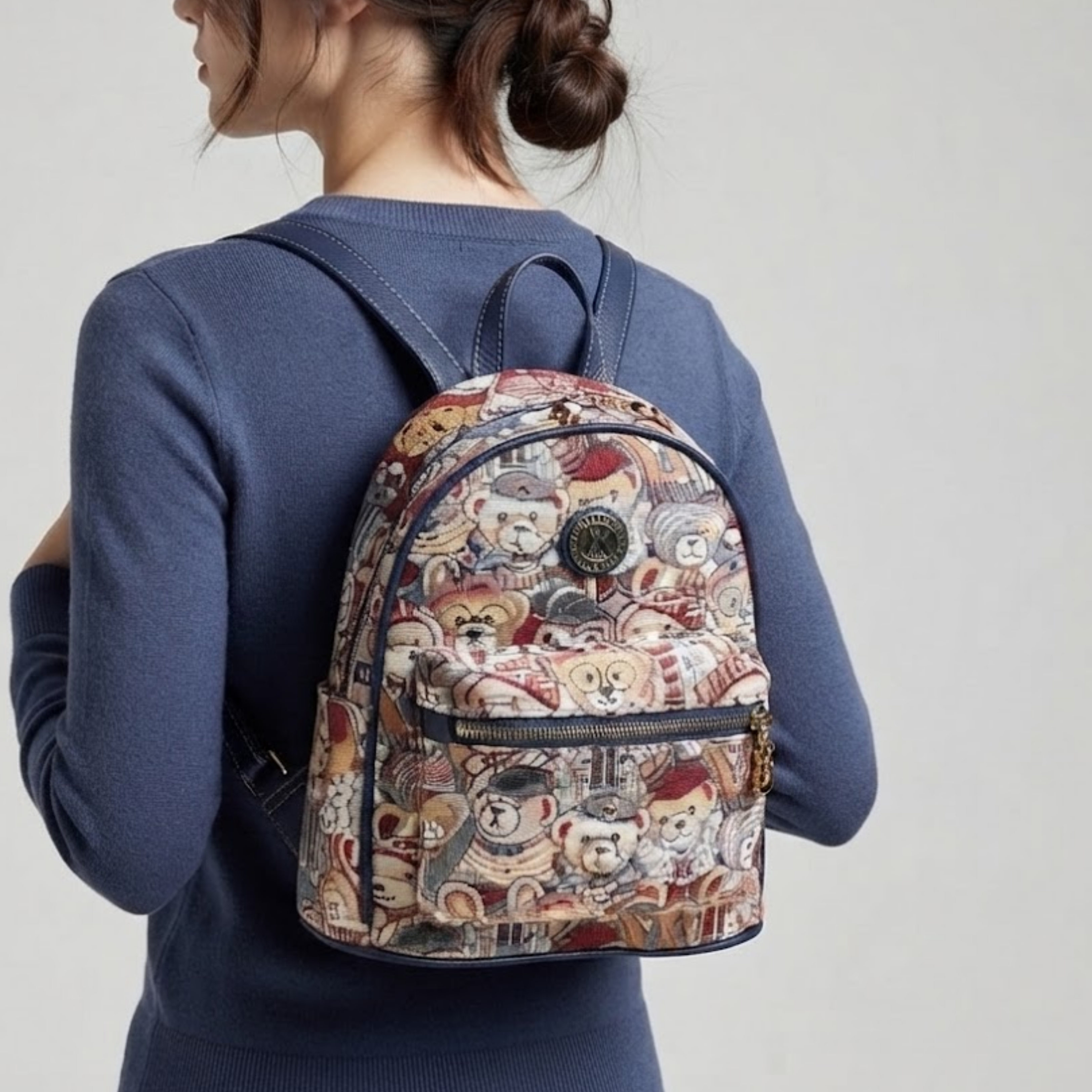 Sophie Azure Bear Casual Canvas Backpack