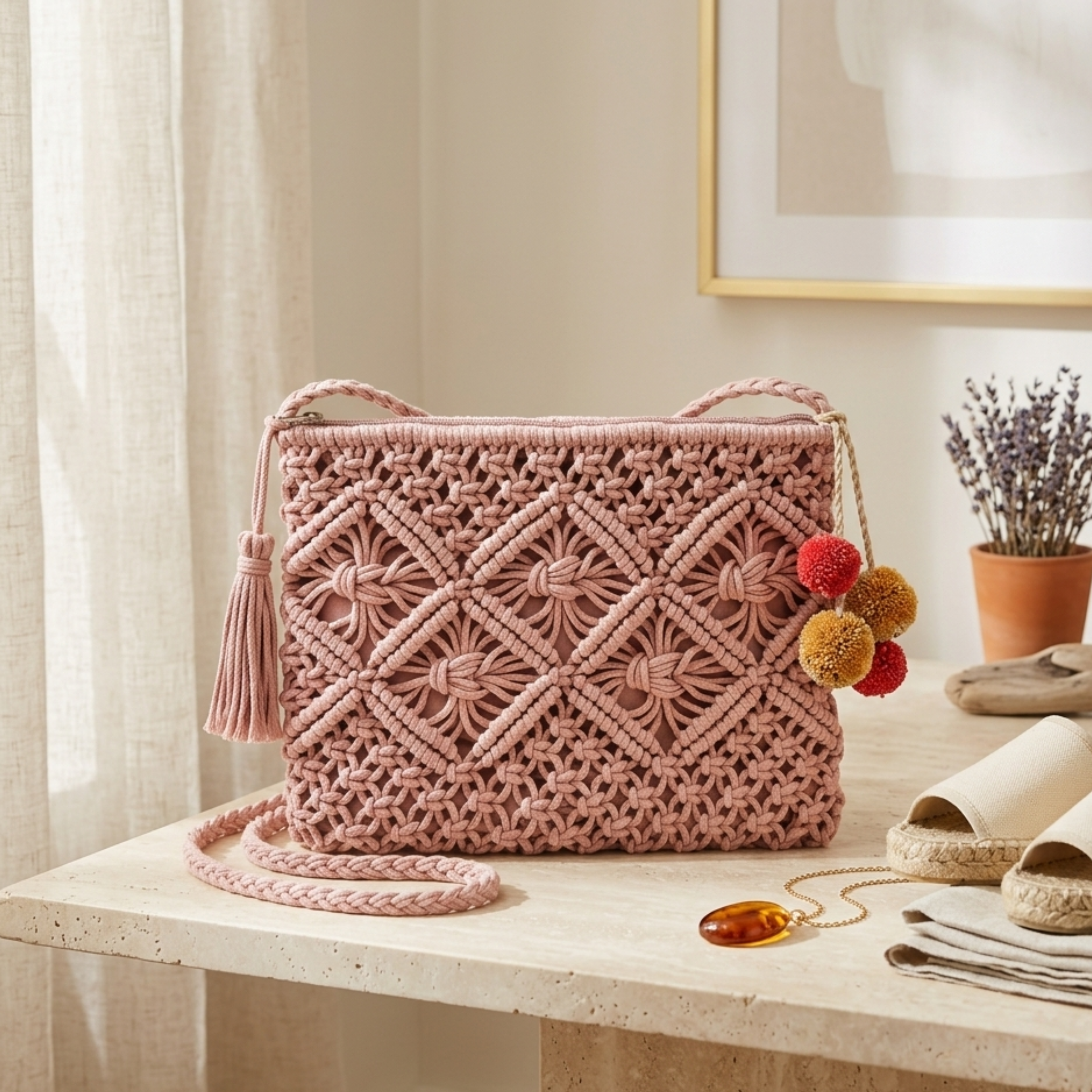 Stylische Quasten-Web-Umhängetasche – Nachhaltige Tasche