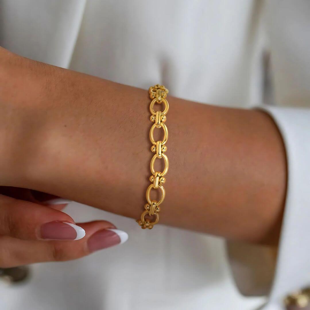 18K vergoldetes ovales Gliederarmband – Kühler & eleganter Ketten Schmuck