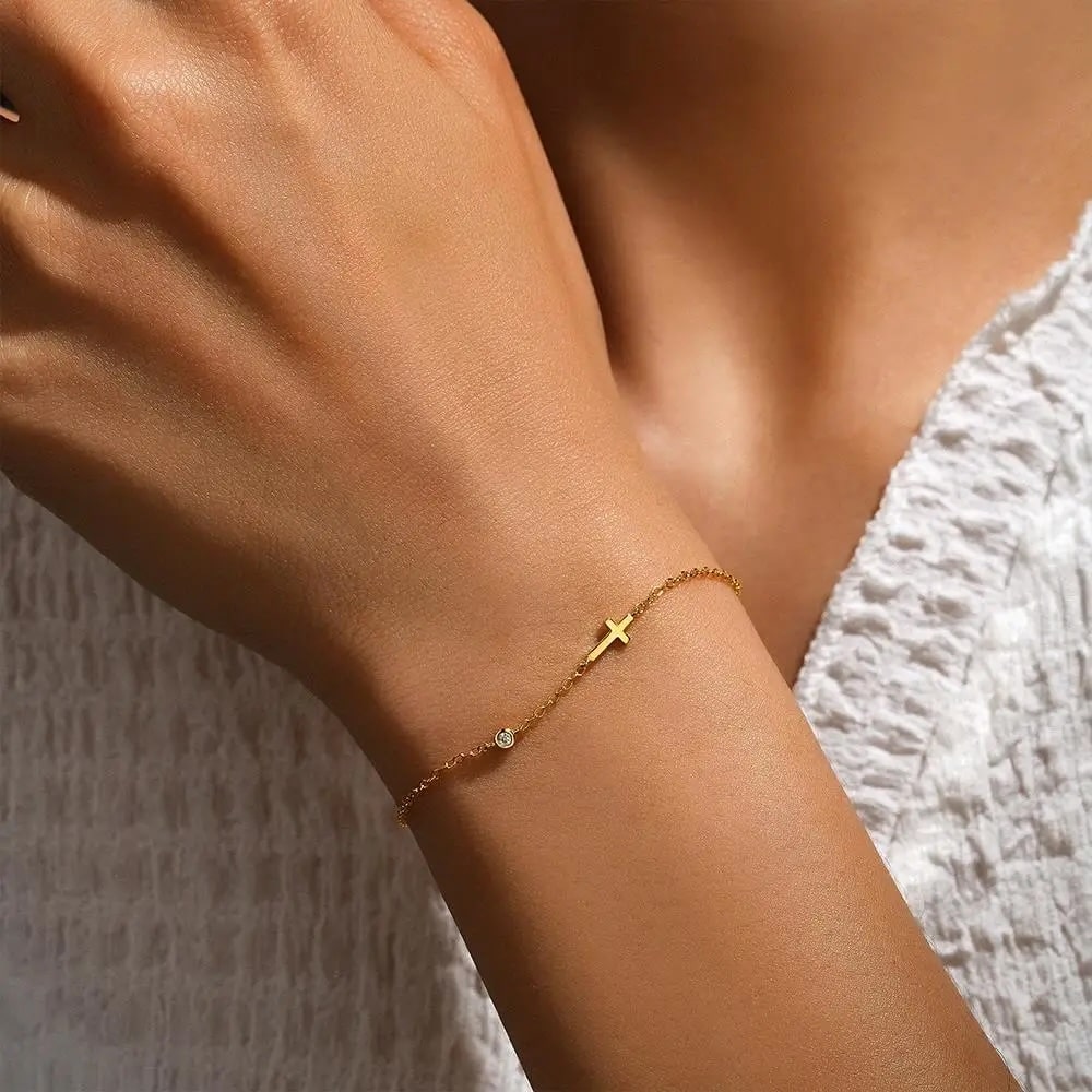 Faith Cross Crystal Bracelet with Adjustable Chain
