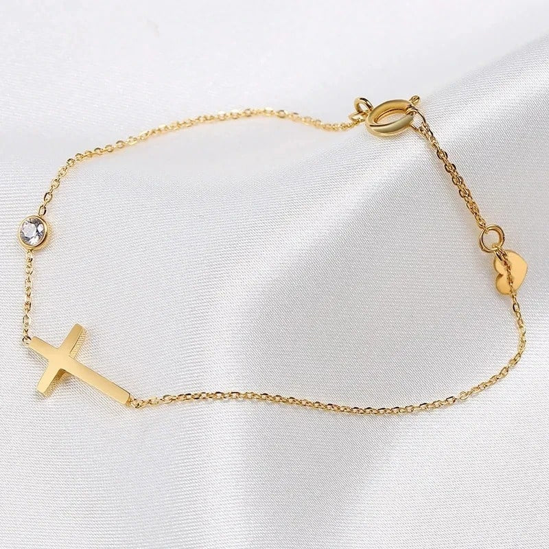 Faith Cross Crystal Bracelet with Adjustable Chain
