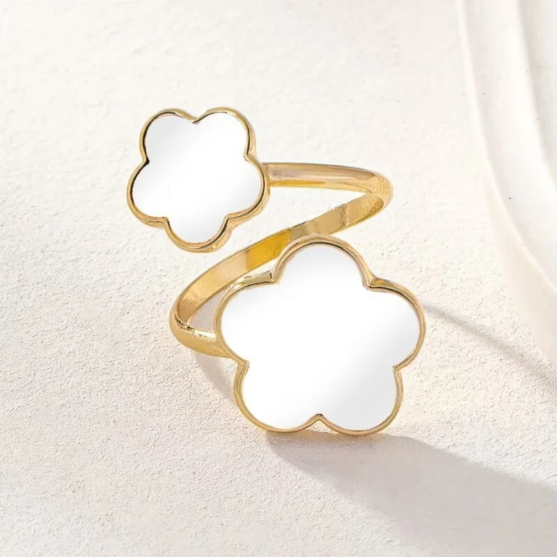 Dual Clover Adjustable Gold Ring