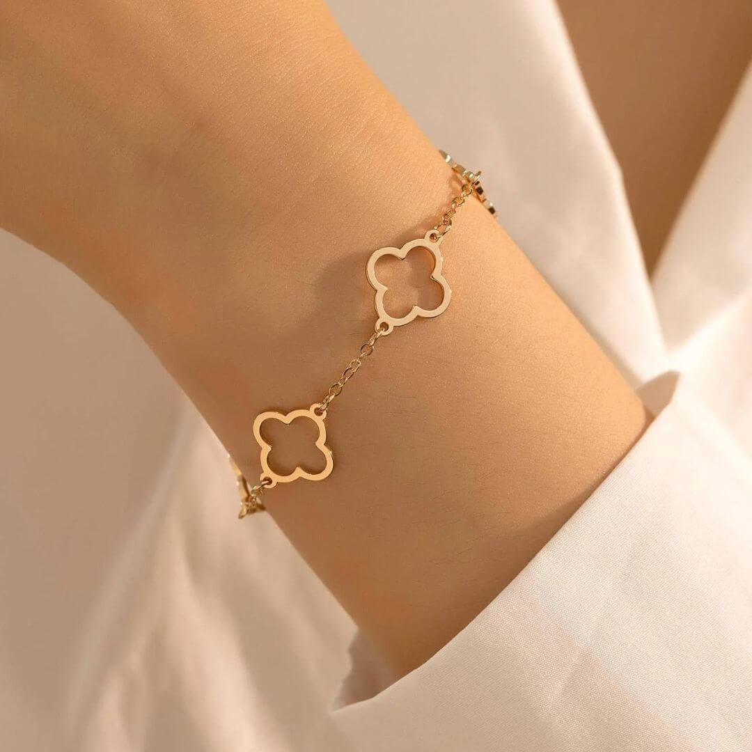 Gold and Silver Plated Clover Charm Bracelet – Elegant Hollow Pendant Jewelry