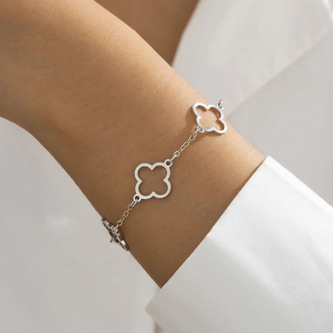 Gold and Silver Plated Clover Charm Bracelet – Elegant Hollow Pendant Jewelry