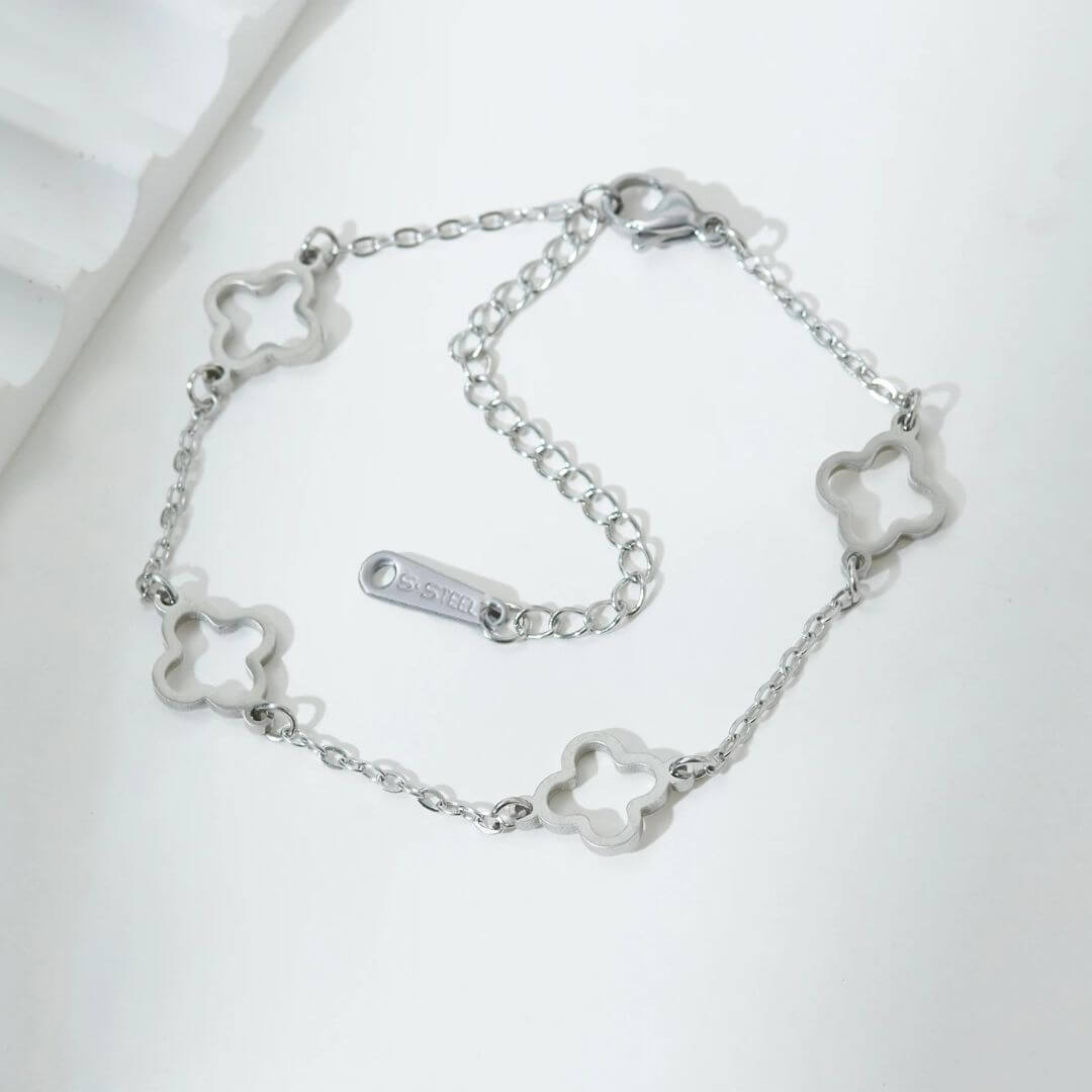 Gold and Silver Plated Clover Charm Bracelet – Elegant Hollow Pendant Jewelry