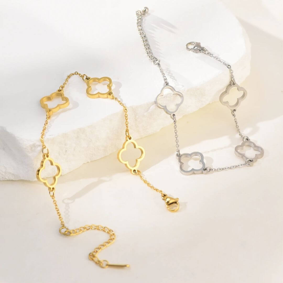 Gold and Silver Plated Clover Charm Bracelet – Elegant Hollow Pendant Jewelry