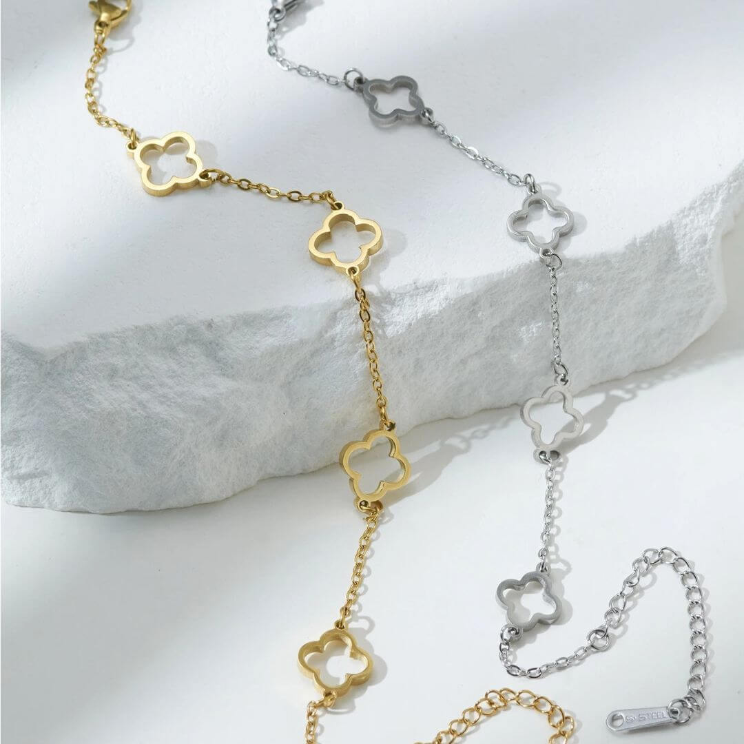 Gold and Silver Plated Clover Charm Bracelet – Elegant Hollow Pendant Jewelry