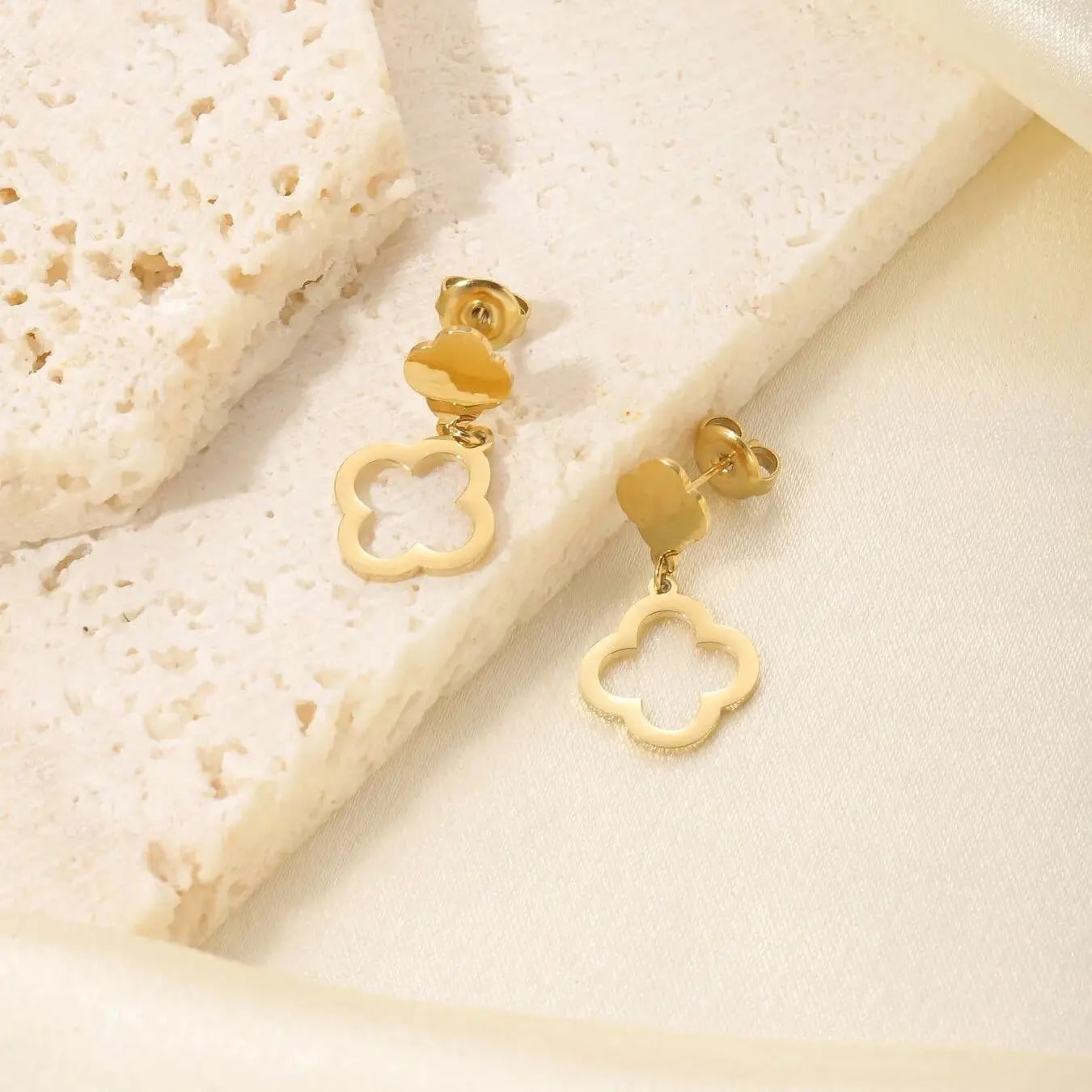 Hohlgebohrte Kleeblatt-Ohrhänger - Gold- und Silberbeschichteter Luxus-Schmuck