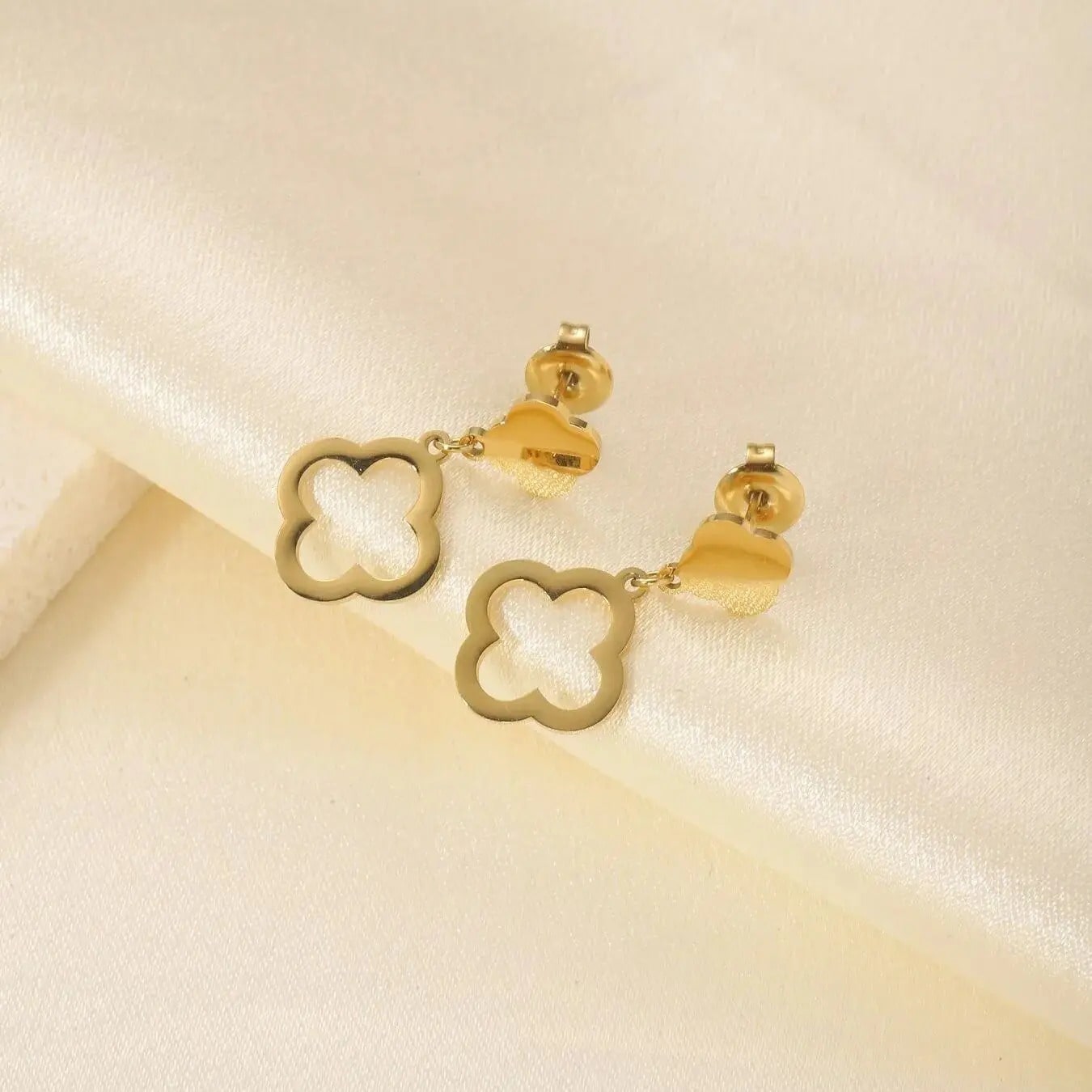Hohlgebohrte Kleeblatt-Ohrhänger - Gold- und Silberbeschichteter Luxus-Schmuck