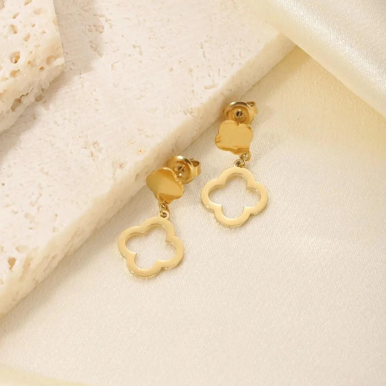 Hohlgebohrte Kleeblatt-Ohrhänger - Gold- und Silberbeschichteter Luxus-Schmuck