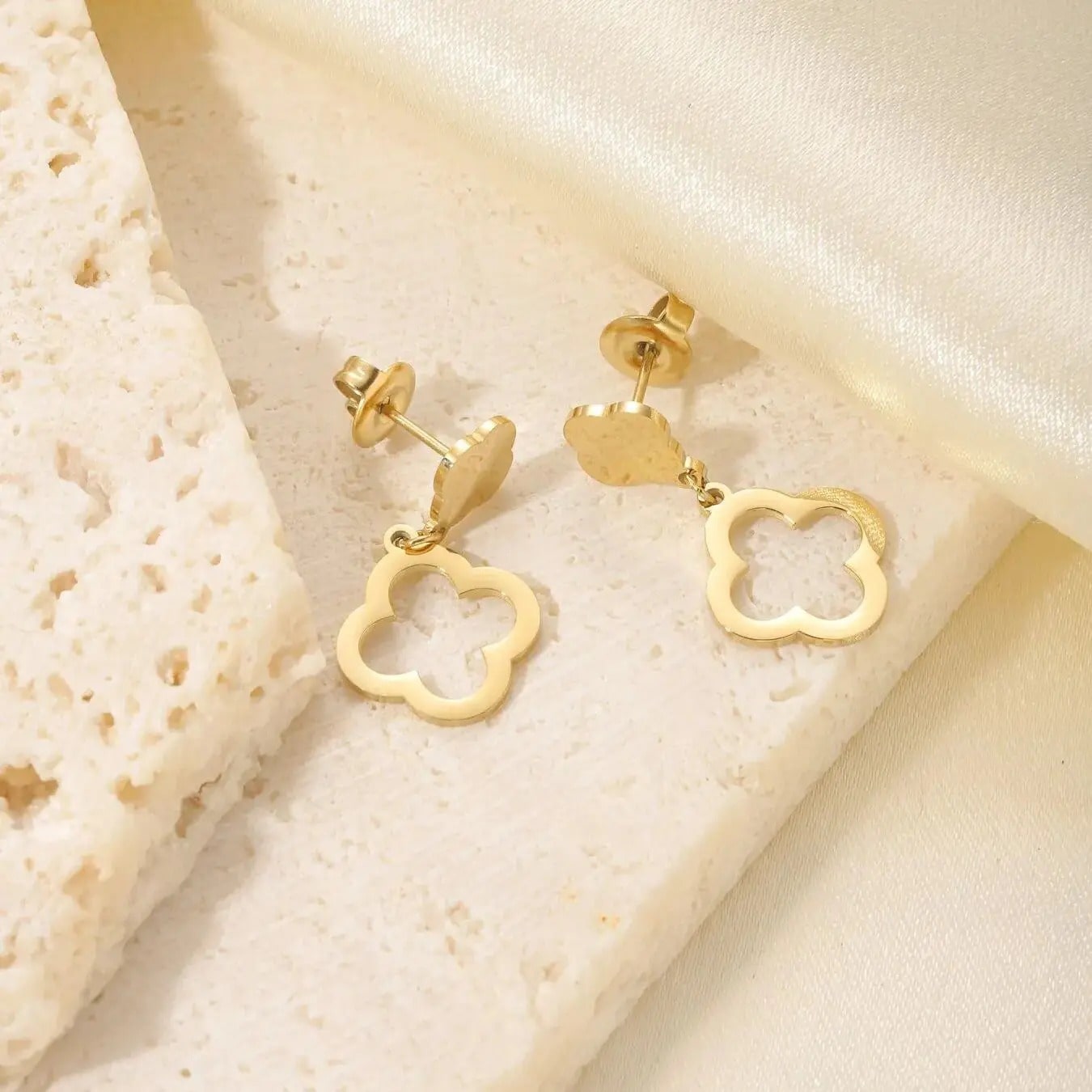 Hohlgebohrte Kleeblatt-Ohrhänger - Gold- und Silberbeschichteter Luxus-Schmuck