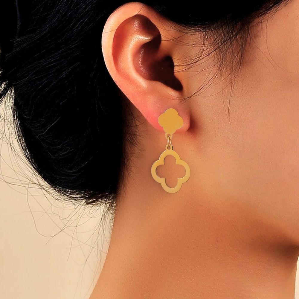 Hohlgebohrte Kleeblatt-Ohrhänger - Gold- und Silberbeschichteter Luxus-Schmuck