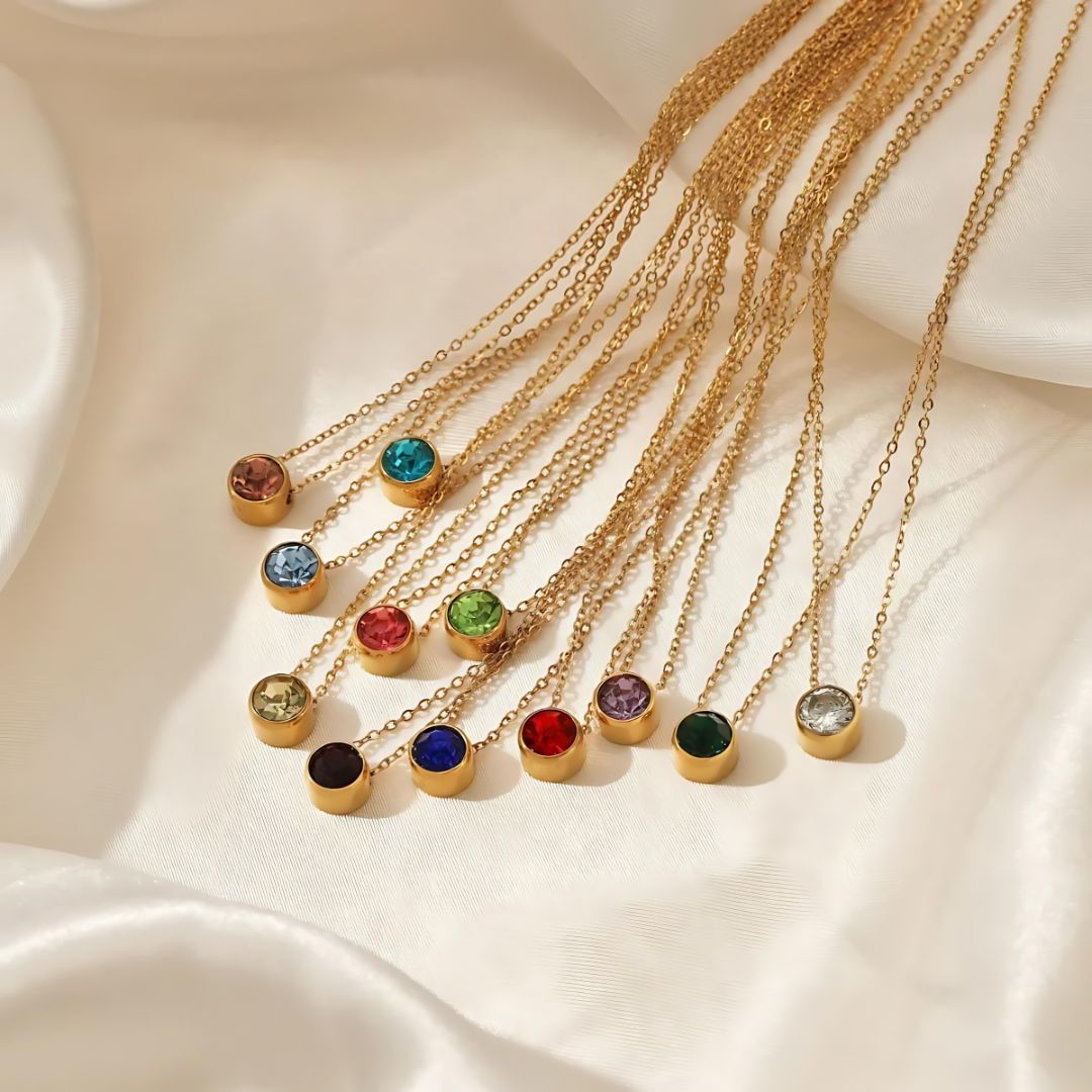 Elegante personalisierte Geburtsstein-Halskette – Anpassbare Edelstein-Anhänger-Schmuck
